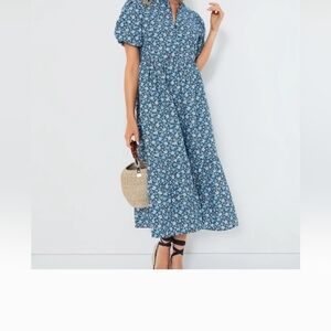 Chic Blue Floral Midi Dress